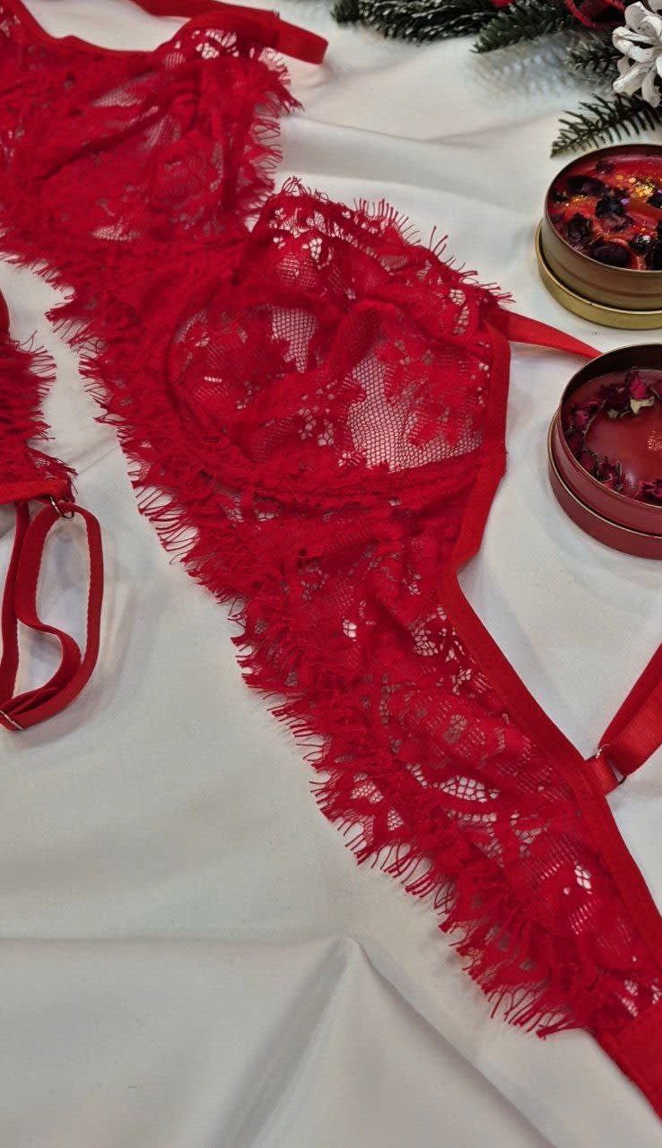 Lüks Kırmızı Dantel Sütyen Takımı