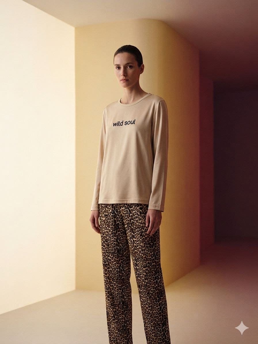 Wild Soul Leopar Desenli Kadın Pijama Takımı