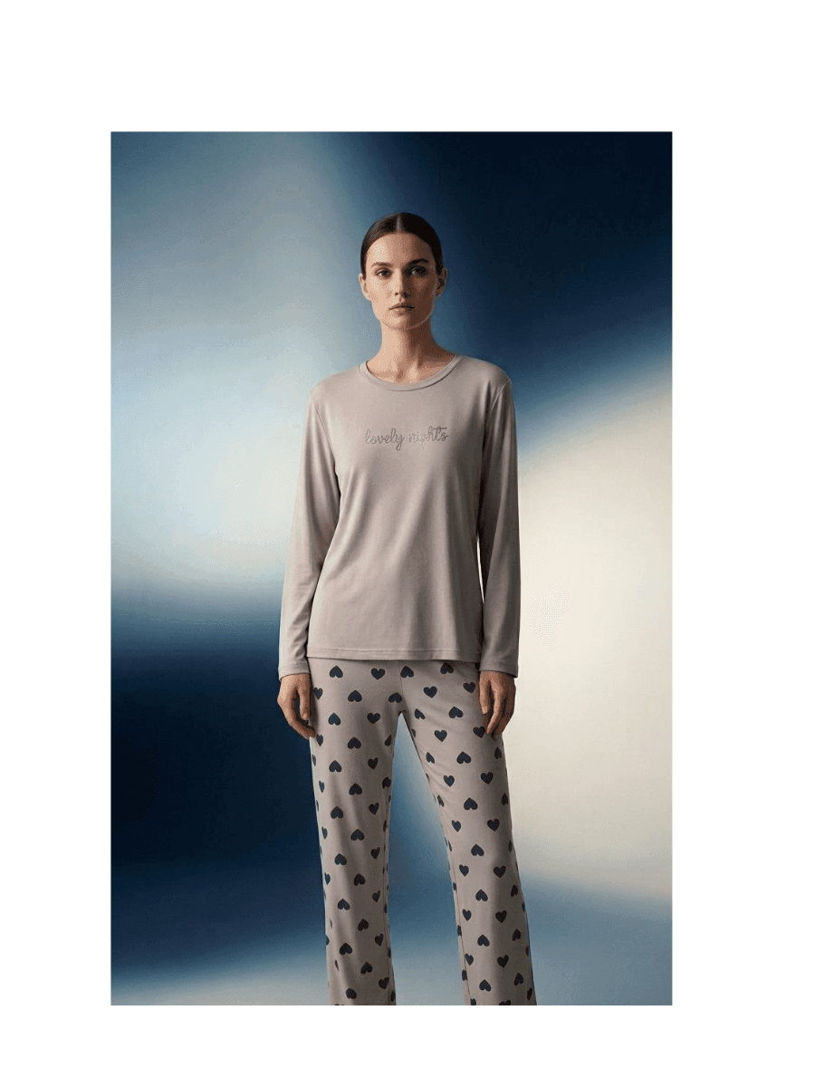 Lovely Nights Kalp Desenli Kadın Pijama Takımı