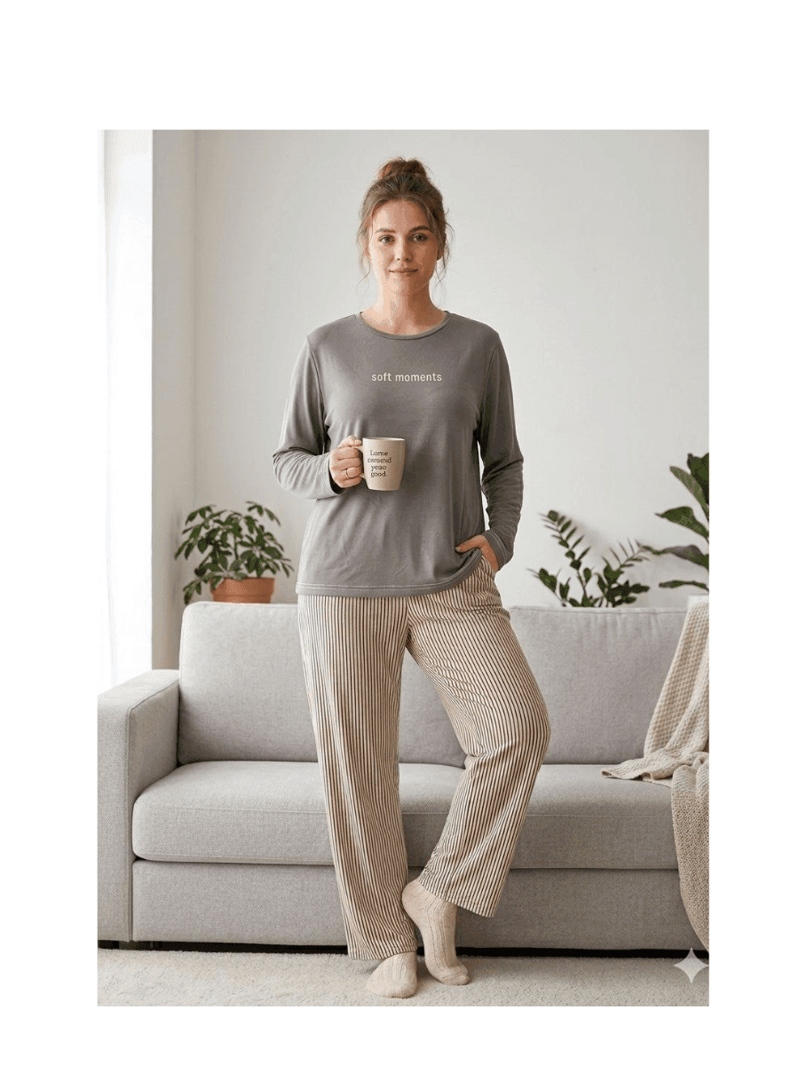 UMAY Soft Touch Çizgili Kadın Pijama Takımı