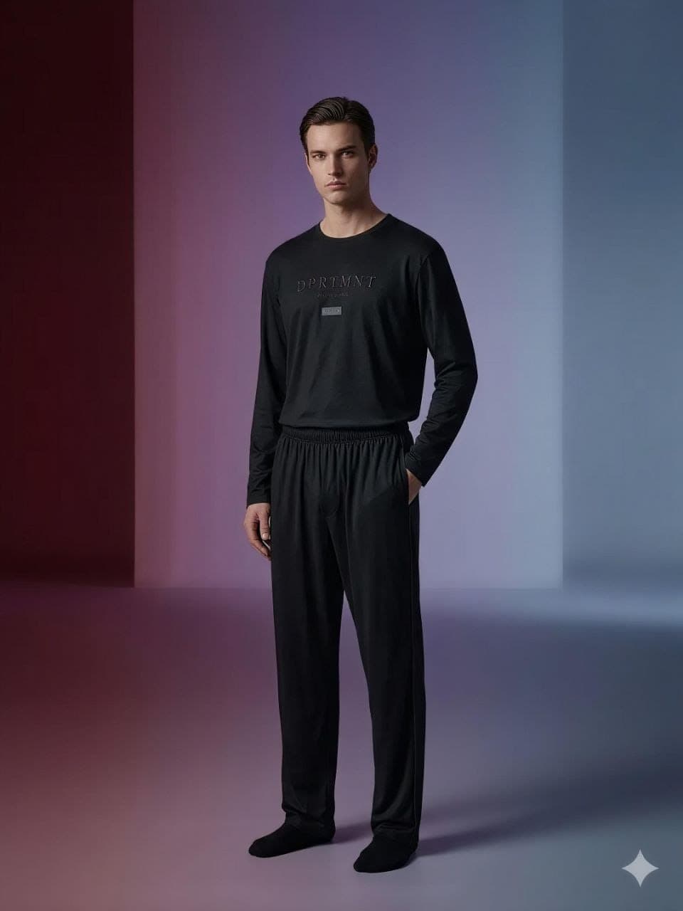 Erkek ComfortLine 100% Polyester Uzun Kollu Pijama Takımı