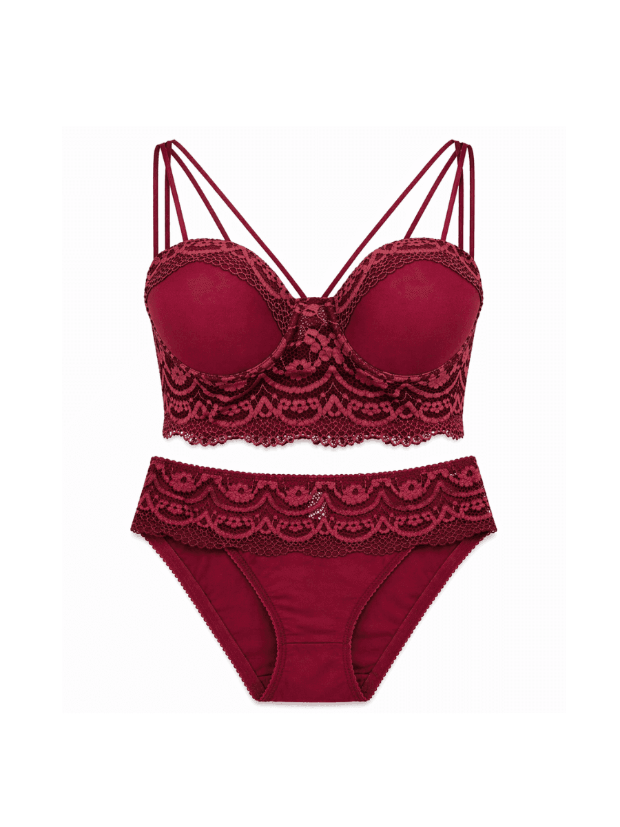 Bordo Cazibe Yarı Push-Up Korse Sütyen Takımı