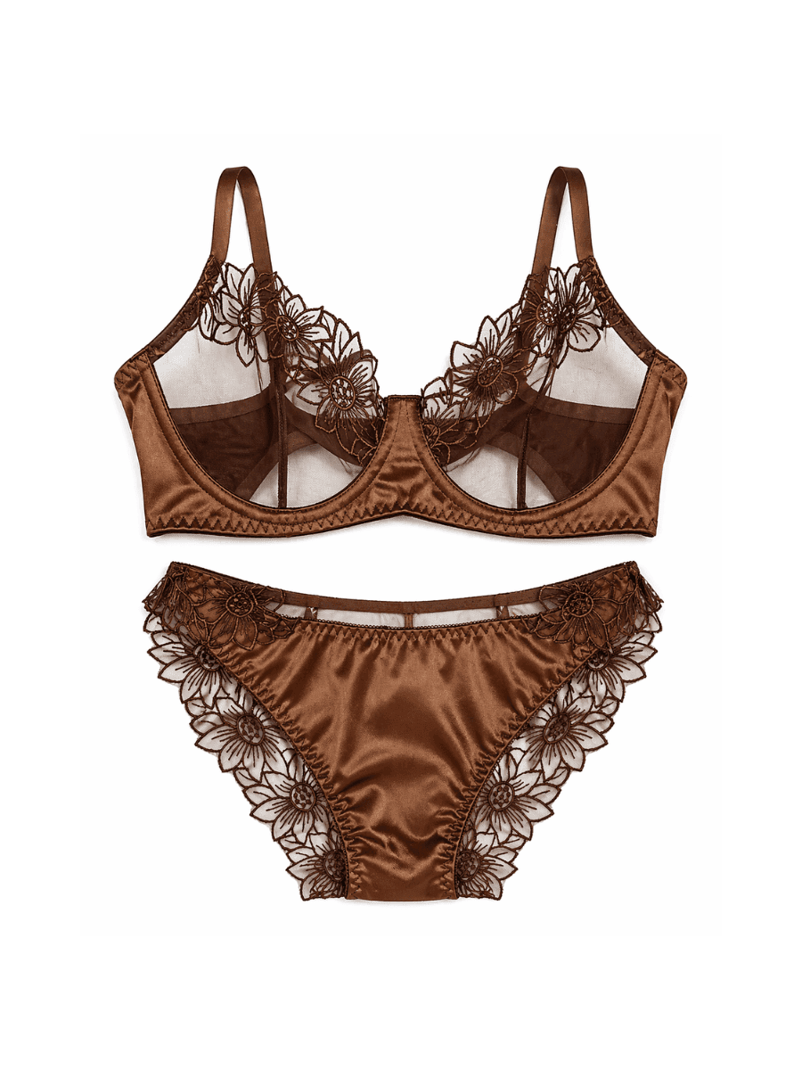 Golden Bloom Luxe – Çiçek İşlemeli Lüks İç Giyim Takımı