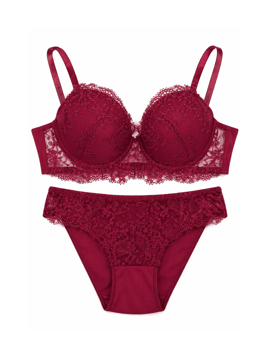 Bordo Romance Dantel Push-Up Takım