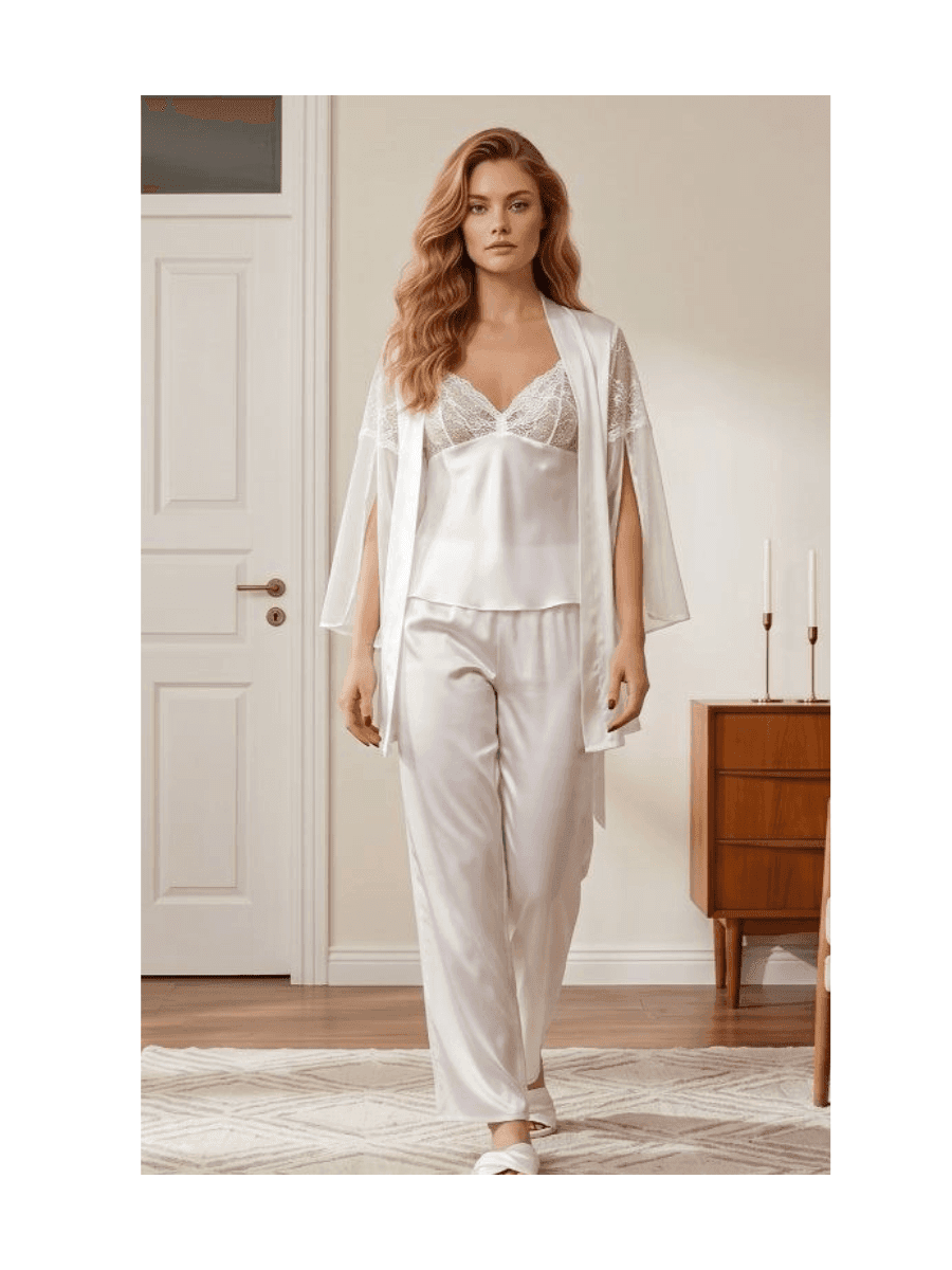 Luna Elegance — Şık Beyaz 3’lü Saten Takım
