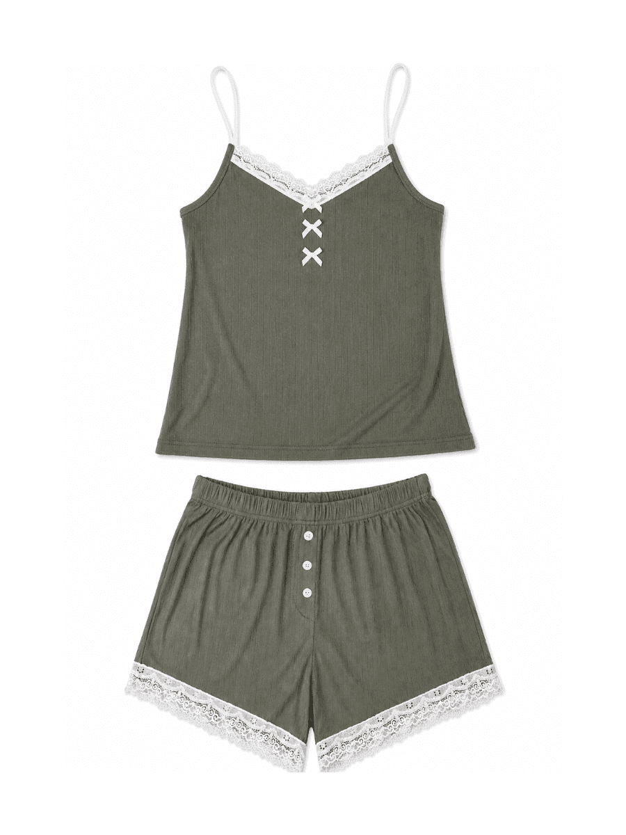 Olive Dream Dantel Detaylı Şortlu Pijama Takımı